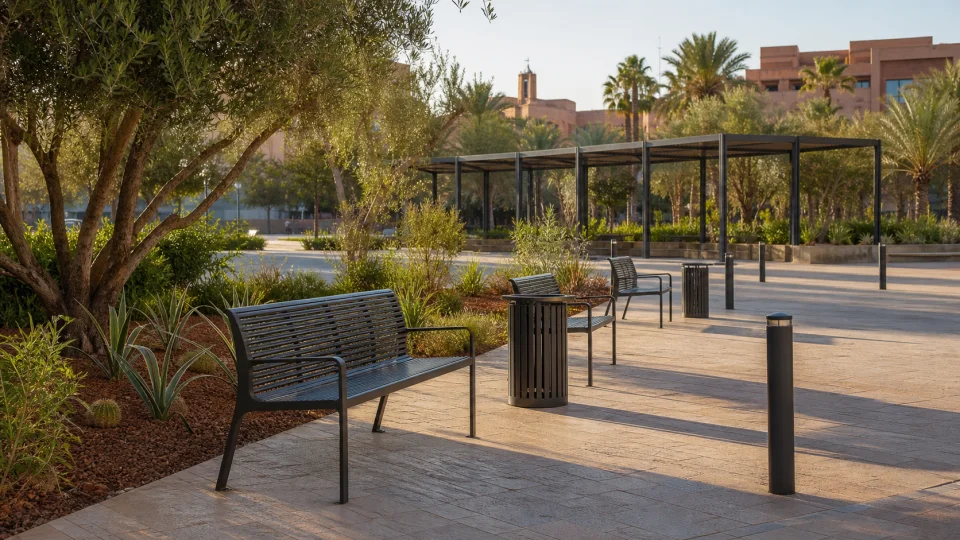 Banc et mobilier urbain en bois et acier